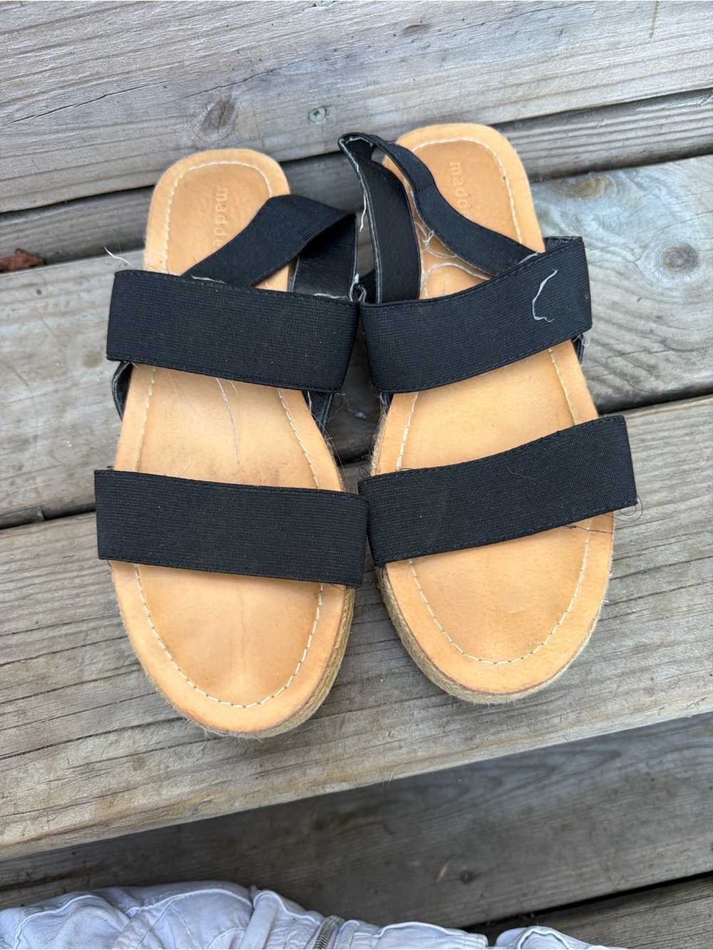 Madden Girl Black Elastic Double-Strap Slide Sandals